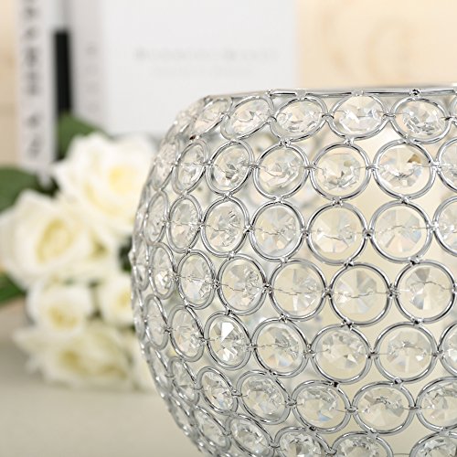 VINCIGANT Decorative Silver Crystal Clear Display Vases / Bowl Candleholders/Candle Shade for Valentines Day Home Holiday Decoration Wedding Coffee Table Decorative Centerpiece ,8 inch Diameter