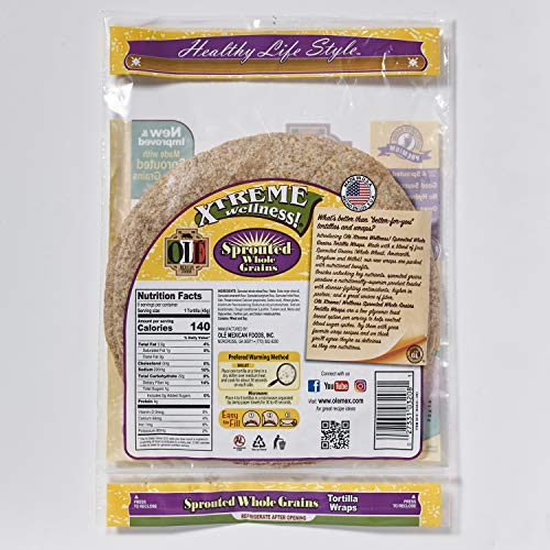 Ole Xtreme Wellness Sprouted Whole Grains Flour Tortillas | 8" Size | 8 Count Each Pack | 6 Pack CaseHealthy Life Style.