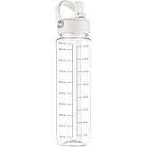 GOPPUS 32oz Clear Water Bottle with Flip Straw, Lightweight, Leakproof, Easy Carry and BPA-Free, Tritan Water Bottlefor Sport, Travel, Outside (Clear White)