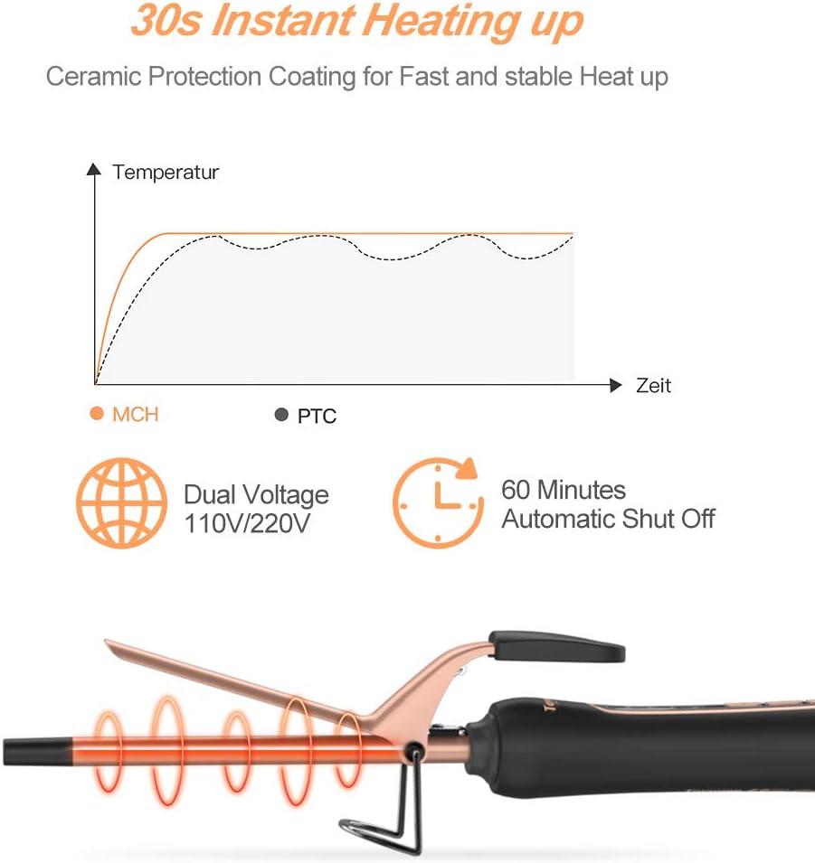 Professional 0.35 in Thin Curling Iron, JOMARTO Unisex Ceramic Hair Curler, Small Curling Iron with Adjustable Heat Settings, Slim Tight Curling Tongs, Includes Glove and 2 Hairpins: Health & Personal Care