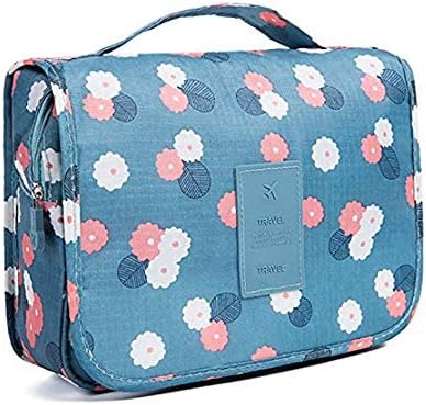 Toiletry Bag Multifunction Cosmetic Bag Portable Makeup Pouch Waterproof Travel Hanging Organiser Bag for Vacation (Blue Flowers)