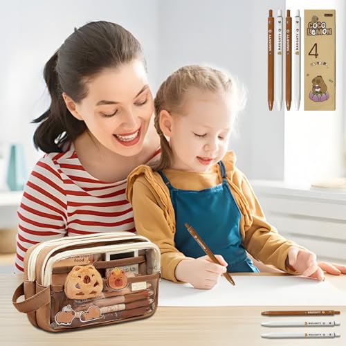 Dcceeo Capybara Pencil Case, Capybara Stationery Set with Pen, Stickers, Pins, Keyrings and Notepads Capybara Pencil Case Cute Large Capacity Office School Gift Girl Boy