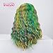 IMSTYLE Multicolor Lace Front Wigs Rainbow Colorful Green Wigs Loose Curl Dark Root Synthetic Hair Wig Glueless Heat Resistant with Natural Hairline 22 Inch