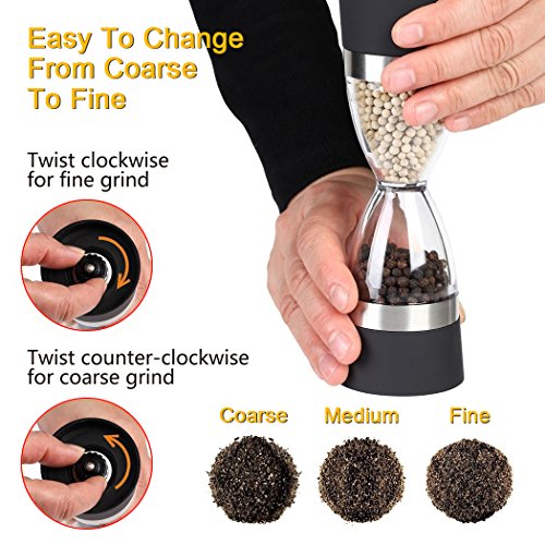 image for Salt And Pepper Grinder, FUNRUI 2 in 1 Refillable Ceramic Spice Grinde
