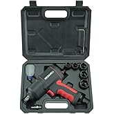 Beswell® 1/2-Inch Air Impact Wrench-1180 Foot-Pounds Max Loosen Torque Output-Well Balanced Lightweight 4.6Lbs-Includes 5-Pieces CR-V Steel SAE Impact Sockets Set & Carrying Case