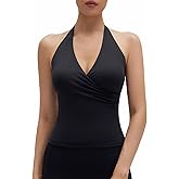 SUUKSESS Women Halter Tank Tops Deep V Neck Wrap Workout Crop Top Yoga Padded Bra