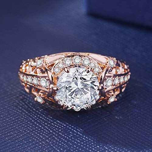 DesirePath Cubic Zirconia Ring 14K Rose Gold Plated Halo Engagement Wedding Rings for Women
