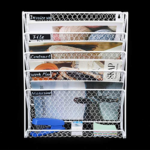 PAG Hanging Wall File Holder Mail Organizer Metal Chicken Wire Wall Mounted Literature Rack, 6