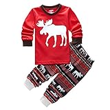 Kids Little Boys Girls Christmas Deer Shirt and Pants Pajamas Set(100(3-4Y), Red)