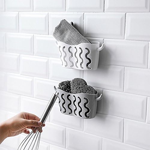 MOVEmen Dish Cloths Rack Suction Sponge Holder Clip Rag Storage Rack Sponges Storage Shelf Hook Up Faucet Hook Up Shelf Kitchen Bathroom Hanging Shelf Soap Box Washing Box (Gray)