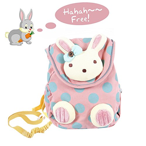 Labebe Toddler Backpack with Harness, Pink Backpack with Bunny for Kid of 1-3 Years, Anti-Lost Backpack with Anti-Lost Leash/Toddler Girl Backpack/Snack Bag Kid/Harness Backpack/Baby Girl Bag