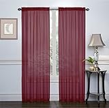 GoodGram 2 Pack: Ultra Luxurious High Thread Rod Pocket Sheer Voile Window Curtains Assorted Colors (Burgundy)