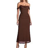 GLNEGE Womens Off The Shoulder Formal Wedding Guest Maxi Dress Ruched Bodycon Corset Long Cocktail Dresses