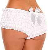 Daisy Corsets Women's Mesh Ruffle Shorts with Bow, White, Large