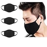 3 Pcs Unisex PM 2.5 Pollen Dust Face Mouth Mask Anti Dust Activated Carbon Cotton Warm Masks Filter Respirator Reusable Washable Allergy Flu Gauze Mask for Women&Men, All Black