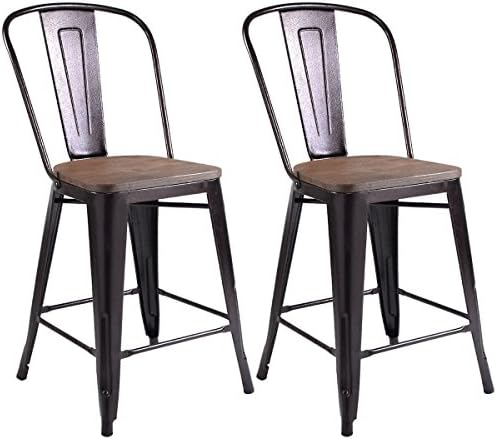 Set of 2 Copper Metal Wood Dining Bar Chairs Counter Stool Bar Chairs Vintage Style