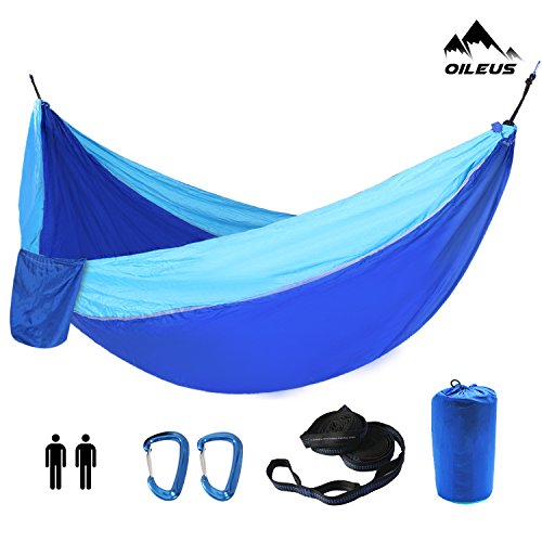 Oileus X-large Double Camping Hammock-Lightweight Nylon Portable Hammock, Best Parachute Double Hammock-10ft Straps with Loops & Carabiners-For Backpacking Beach Yard 130" L x 78" W