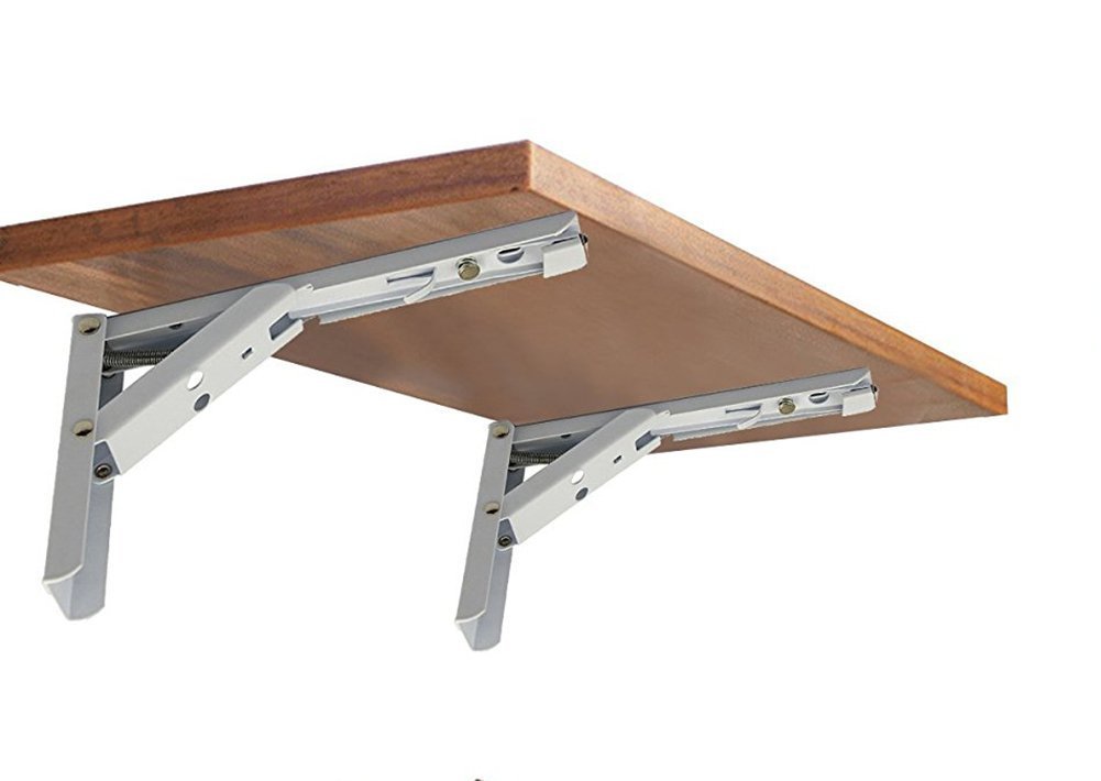 Wall Mounted Folding Shelf Brackets, Rolled Steel Triangle Table Bench Folding Shelf Bracket with Short Release Arm, Max Load: 132lb #81223-10F (2 Pack)