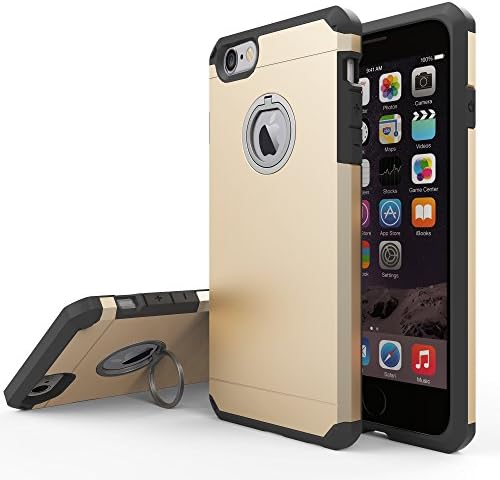 TOP COVER Soft Touch Feeling Absorber Corner Drop Proof Solid Armor Case for iPhone 7 with Ring Kickstand -Gold