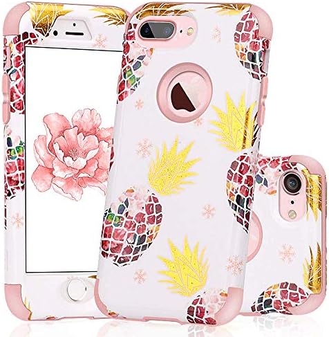 MCUK Phone Case Compatible with iPhone 8 Plus/7 Plus, Shiny Gold Leaf Colorful Pineapple Pattern Design Soft Hybrid Hard Back Bumper Shockproof Protective Cover for iPhone 8 Plus/7 Plus (Rose Gold#1)