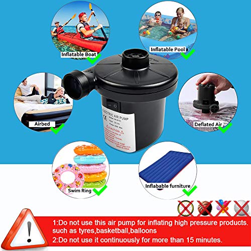 CUGLB Inflator Pump Raft Pump, Electric Air Pump DC12V/ AC 100-240V Quick-Fill Portable Air Pump with 3 Pump Nozzles for Swimming Pool Floats Inflatables Air Mattress Inflatables Toy Kayaks etc.