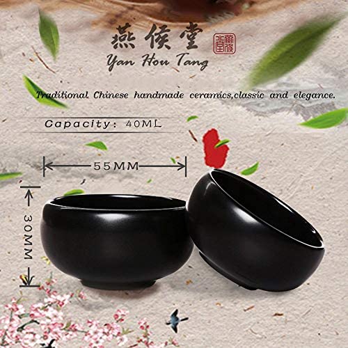 Yan Hou Tang 6 of Ceramic Sake Tea Cups Tiny Small Chinese Traditional Ceremony - 45ml 1.6 Ounces Handcraft Gift Box Pack Steady Premium Black Pottery Asia Japanese Gongfu Style