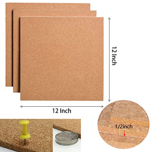 Nisorpa 12 Pack Square Cork Board 12" x 12" Cork Board Squares 1/2