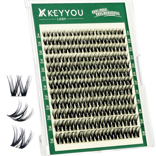 KEYYOU Flora Lash Clusters Flaunt Eyelash Clusters D Curl Cluster Eyelash Extensions 8-18mix False Eyelashes 132pcs Classic Wispy Natural Lash Cluster with Spikes（F01）