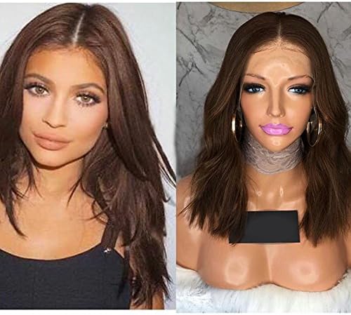 Natural Wave Medium Brown Color Human Hair Full Lace Wigs for Women Wicca Hair Glueless Lace Front Wigs PrePlucket Hair Line (8 Inch, lace front wig)