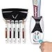 Wikor Toothbrush Holder Automatic Toothpaste Dispenser Set Dustproof with Super Sticky Suction Pad Wall Mounted Kids Hands Free Toothpaste Squeezer for Family Washroom bathroom