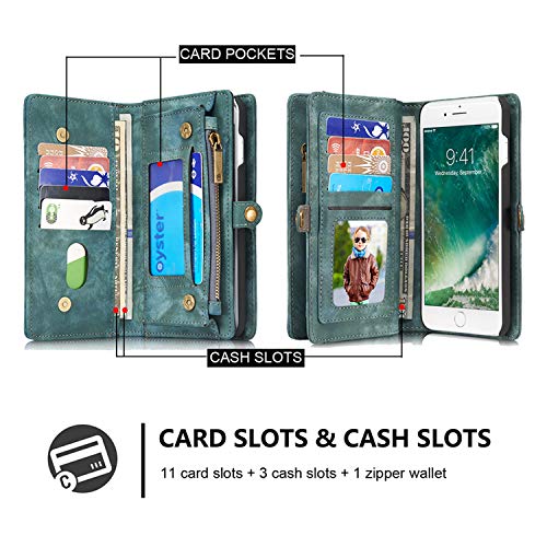 For Iphone 7 Leather Wallet Magnetic Phone Case Detachable Protective Case with Card Holder Folio Flip Cover, Blue