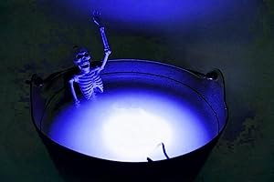 Green Vista Water Gardens Witches X-Large 14" Cauldron with Skeleton Sauna and Blue Fogger w/Color Options - Great for Halloween Decor, Parties, Trick or Treat Candy Bucket - 14 Inch Diameter Kettle