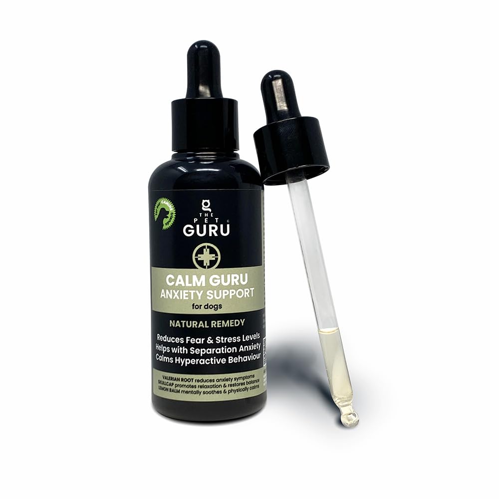 THE PET GURU | Calm Guru | Natural Anti-Anxiety Dog Calming Supplement Drops, 100ml | Calming Care for Hyperactivity, Noise Phobia, Dog Separation Anxiety, Fireworks | Valerian for Dogs