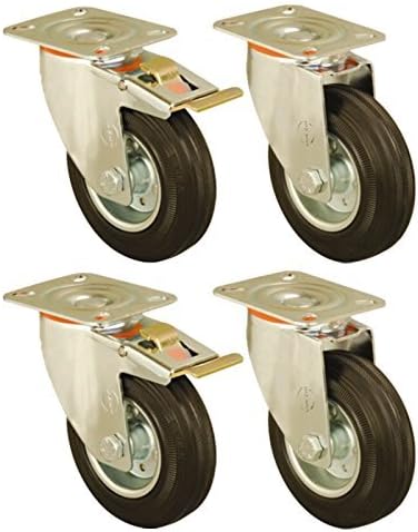 Rubber Wheel Castors Plate Fitting Casters Heavy Duty (100mm)