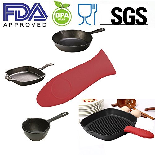 LIVEHITOP Cast Iron Cleaner with Wood Sponges Cast Iron Cleaning Kit Pan Scraper Plastic Set Tool and Silicone Hot Handle Holder for Home and Camping
