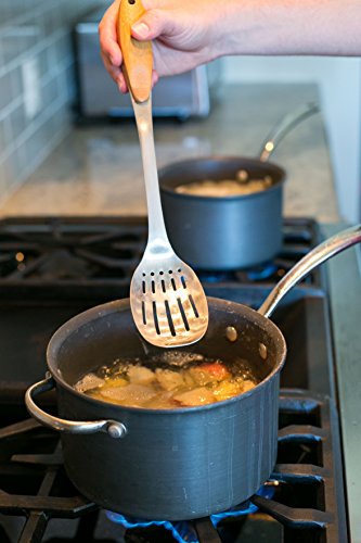 Internet's Best Stainless Steel and Bamboo Slotted Serving Spoon | Solid Cooking Buffet Spoon | Wooden Kitchen Utensil