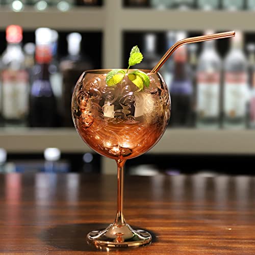 Bicchieri da Gin Tonic, Set di 2 Bicchieri da Cocktail in Acciaio Inossidabile, Lussuosi Calici da Gin per Gli amanti del Gin, 680 ml, Lavabili a Mano, (Ramatura).