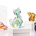 QF Handmade Cat Blown Glass Figurine as Christmas, Birthday Home Decor Green and Clear
