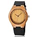 CUCOL Mens Wooden Watches Black Cowhide Leather Strap Japanese Quartz Movement for Groomsmen