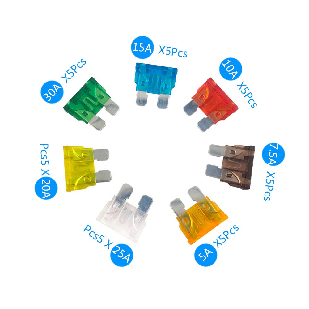 JABINCO 35Pcs - Car Standard Blade Fuse Set, ATC Automotive Fuse,5/7.5/10/ 15/20/ 25/30 AMP Fuse: Industrial & Scientific