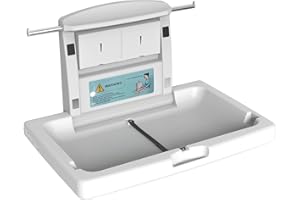 PLUSSEN Baby Changing Station Wall Mounted, Fold Down Commercial Horizontal Baby Changing Table with Safety Strap, Storage Box, Hanging Rod, Horizontal-X1001