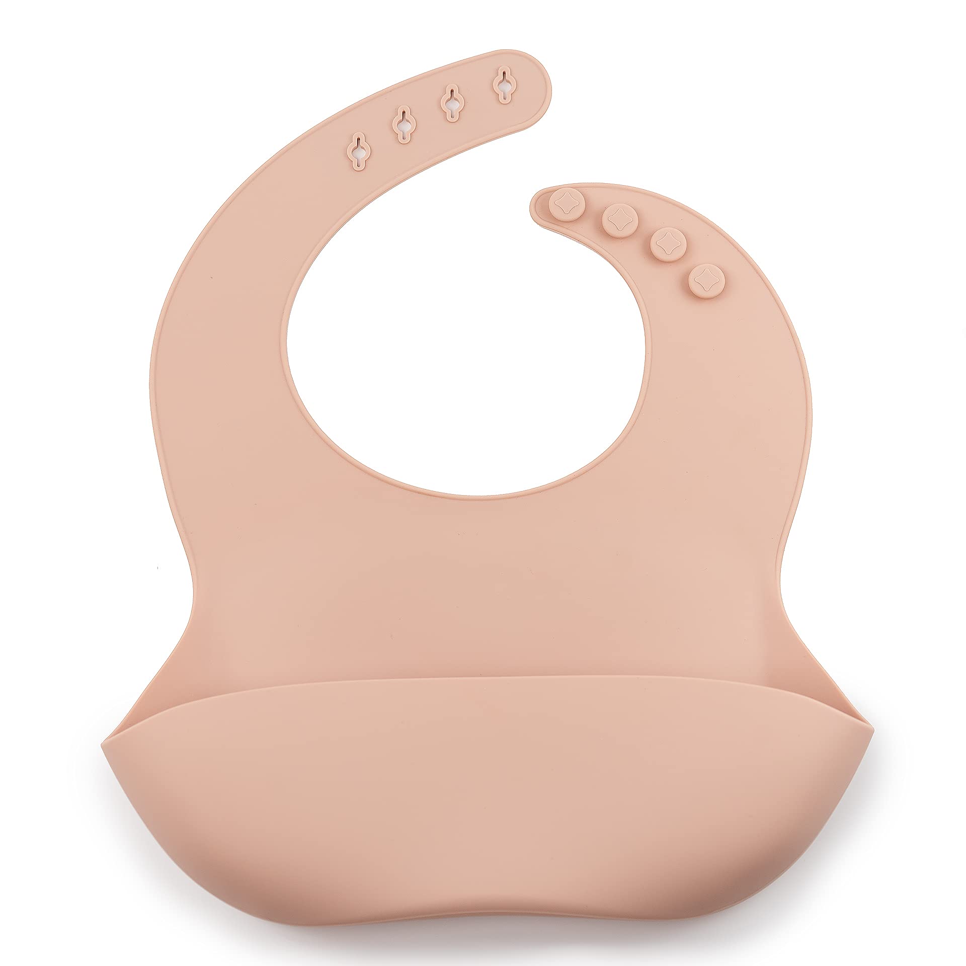 J.Børn Silicone Baby Feeding Bibs | Toddler Soft Silicone Bib | Waterproof Kids Apron | Easy To Clean Baby Weaning Protector | 4 Adjustable Sizes with Deep Front Pockets For Babies (Blush)