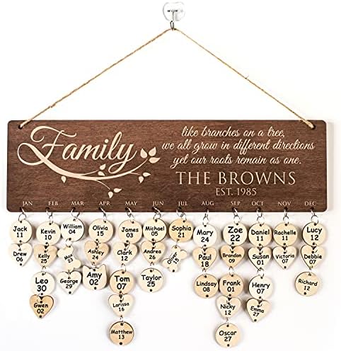 Customized Household Birthday Calendar with Tags & Household Title, Customized Household Birthday Board, Fathers Day Items for Grandpa, DIY Wood Birthday Tracker for Household Occasions, Items for Grandma, Mother