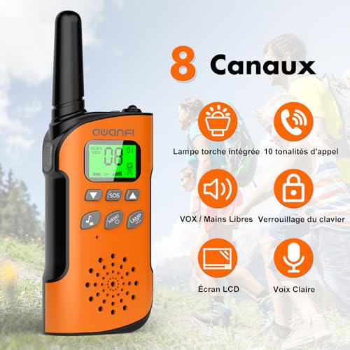 AWANFI Walkie Talkie Kids Adults Rechargeable 3 Pieces Walkie Talkie Long Range Flashlight 8 Channel Walkie Talkie USB Type C for Camping, Hiking, Biking, Toy Gift for Girl and Boy