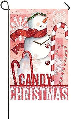 KGEDLA Candy Christmas Pink Snowman Hold The Candy Cane Garden Flag Holiday Decoration Double Sided Flag 12.5 x 18 Inch
