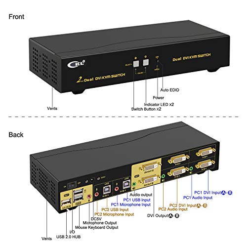 CKL Dual Monitor KVM Switch DVI 2 Port, DualView PC Monitor Keyboard