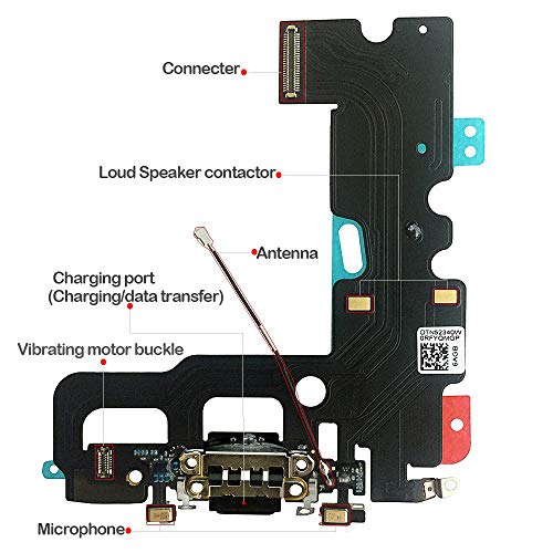 Johncase USB Charging Port Dock Connector Flex Cable + Microphone + Cellular Antenna Replacement Part Compatible with iPhone 7 4.7" (Black) - Thumbnail 3