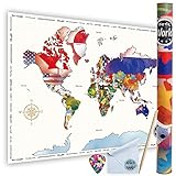 Scratch-Off World Travel Map Poster - Large Size colorful Travel Map Poster Detailed Cartography Dazzling Colors Highlight & Preserve Your Best Travelling Memories