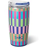 Swig Life 22oz Insulated Tumbler, Travel Coffee Tumbler with Lid, Cup Holder Friendly Travel Coffee Mug, Stainless Steel, 22 oz Tumblers, Reusable Insulated Mug with Lid (Brite Stripe)