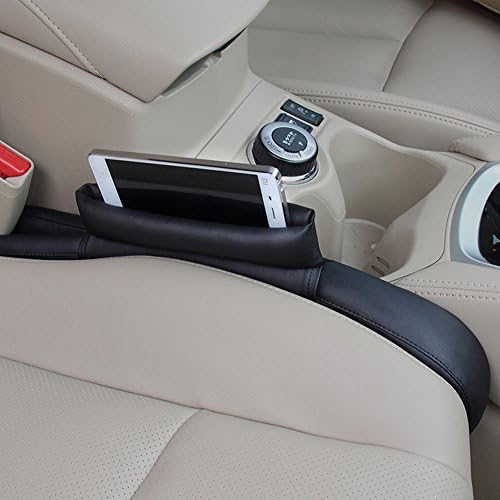 KAMSOL UPGRATE PU Car Seat Gap Filler with A Small Storage Pocket Universal Fit Black (Pack of 2)